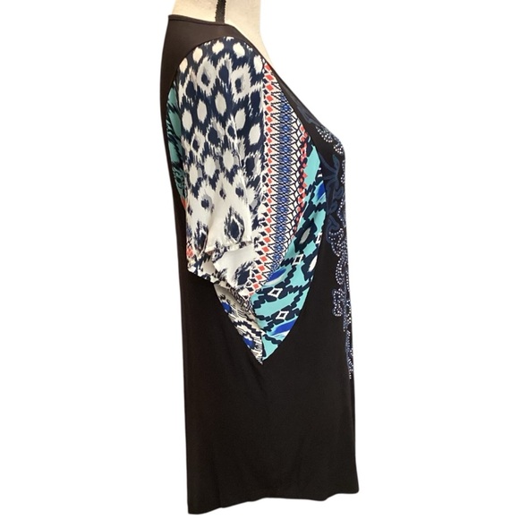 Be Vocal Rhinestone Cross Flutter Sleeve Mixed Print Tunic Top Medium USA Fairy - Picture 6 of 11